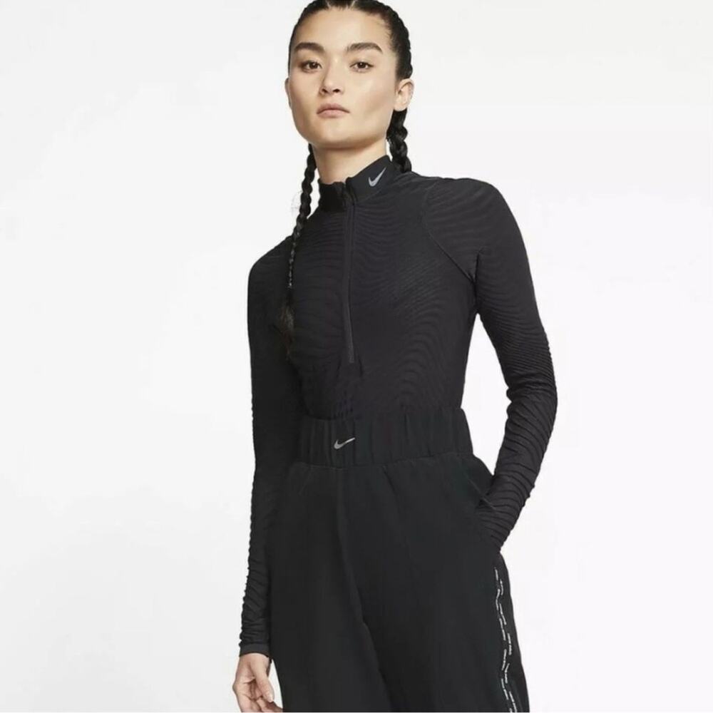 Nike City Ready Black Seamless 1/2 Zip Bodysuit Long Sleeve Mock Neck - Picture 2 of 8